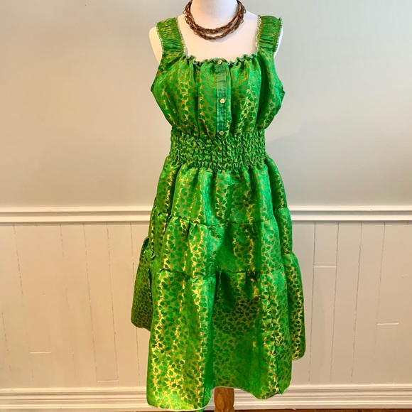 Beautiful vintage handmade green and gold dress - Picture 3 of 8